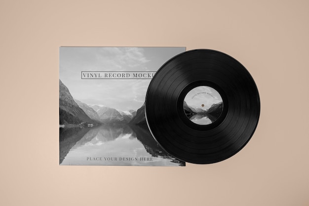 PSD vinyl record with cover top view