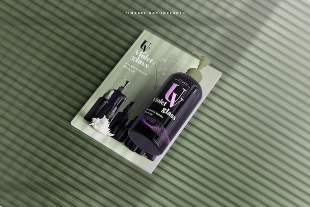 PSD violet glass pump bottle with magazine mockup