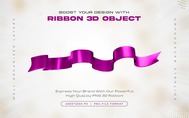 PSD violet ribbon icon isolated 3d render illustration