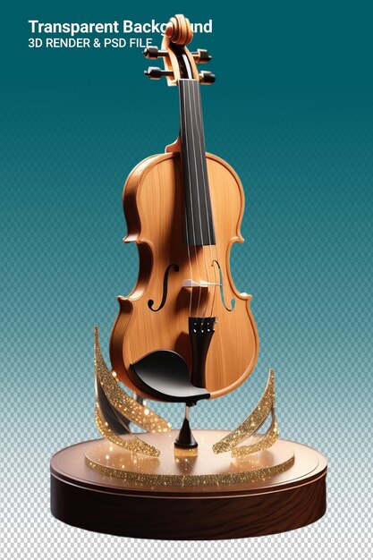 PSD a violin sits on a pedestal with a gold bow on it