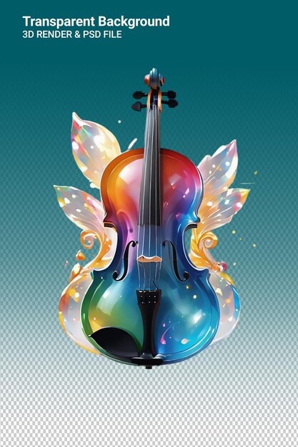 PSD a violin with butterflies on it and a picture of a bow