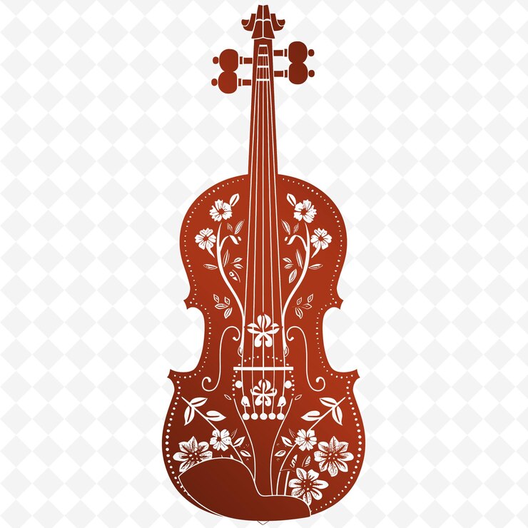 PSD a violin with flowers on the top of it