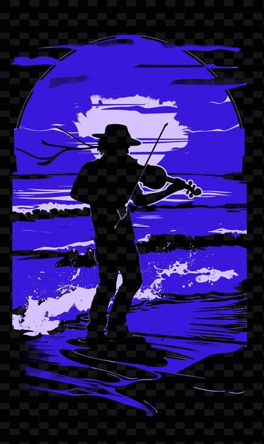 PSD violinist on a serene beach at sunset with waves crashing in illustration music poster designs