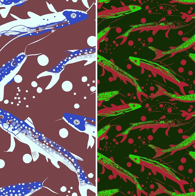 Viperfish With Intense Light Spots Bold Design and Scattered Nature Pattern Vector Designs