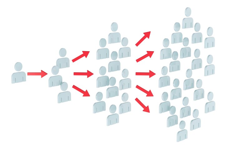 PSD viral effect concept with stick figures 3d rendering isolated on transparent background