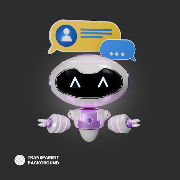 PSD virtual assistant chat conversation with 3d render ai robot icon