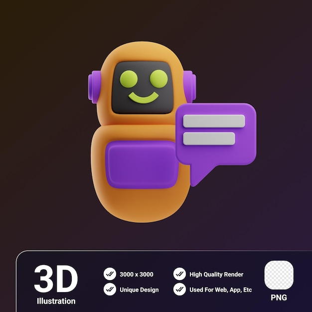 Assistente virtuale oggetto roboting chat illustrazione 3d