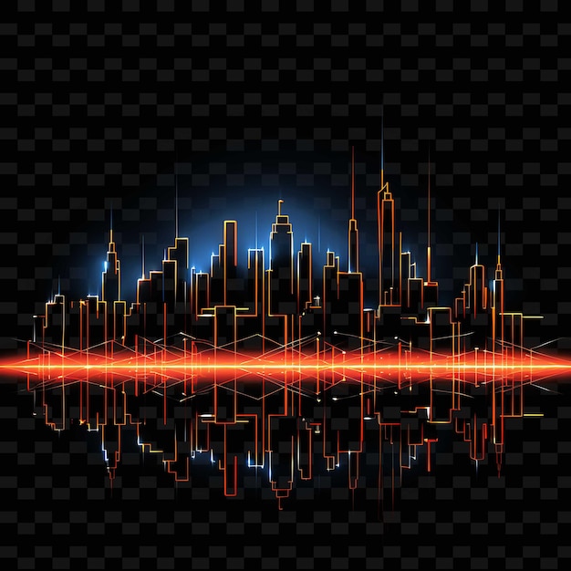 PSD virtual city borderline design neon lines style skyline desi png y2k shapes transparent light arts