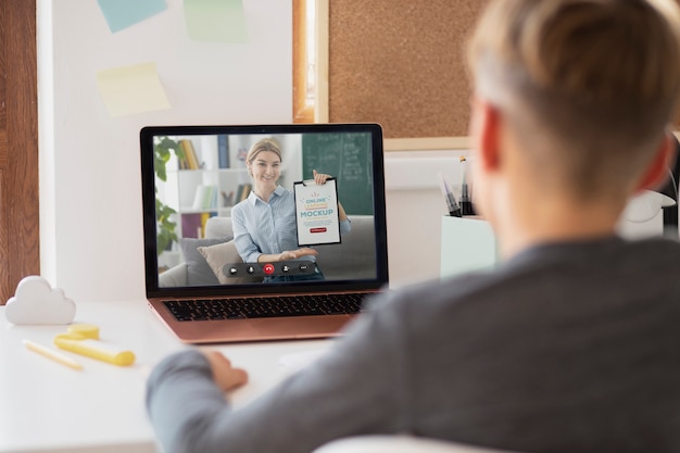 Virtual classroom and study with laptop mockup