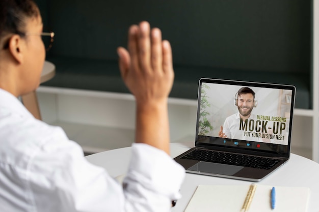 Virtual lesson with laptop mockup