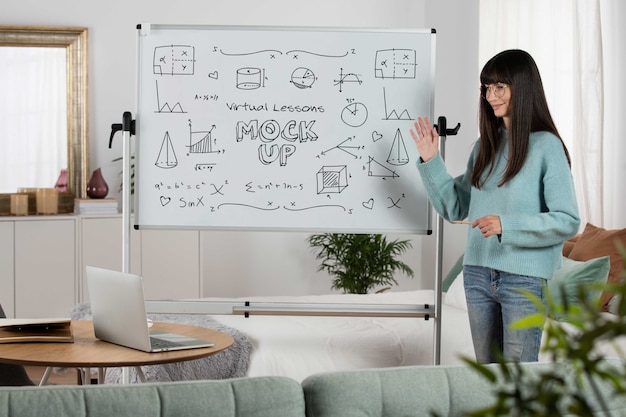 PSD virtual lesson with whiteboard mockup