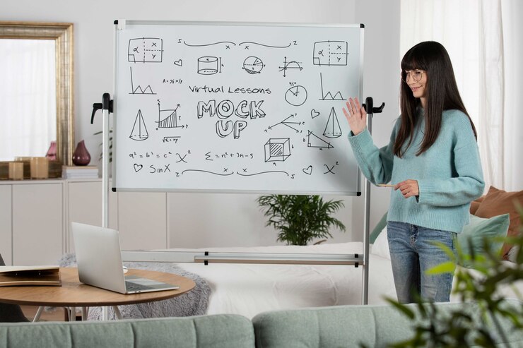 PSD virtual lesson with whiteboard mockup