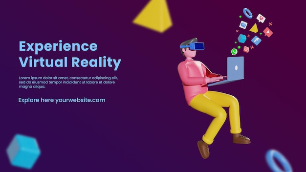 Virtual reality banner template with 3d character