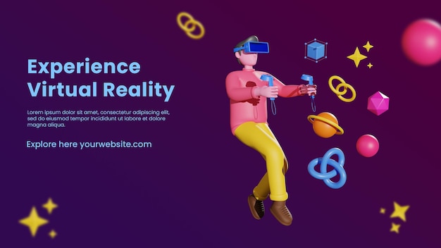 PSD virtual reality banner template with 3d character