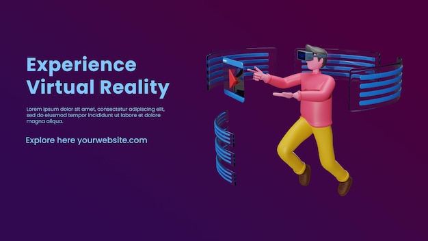 PSD virtual reality banner template with 3d character