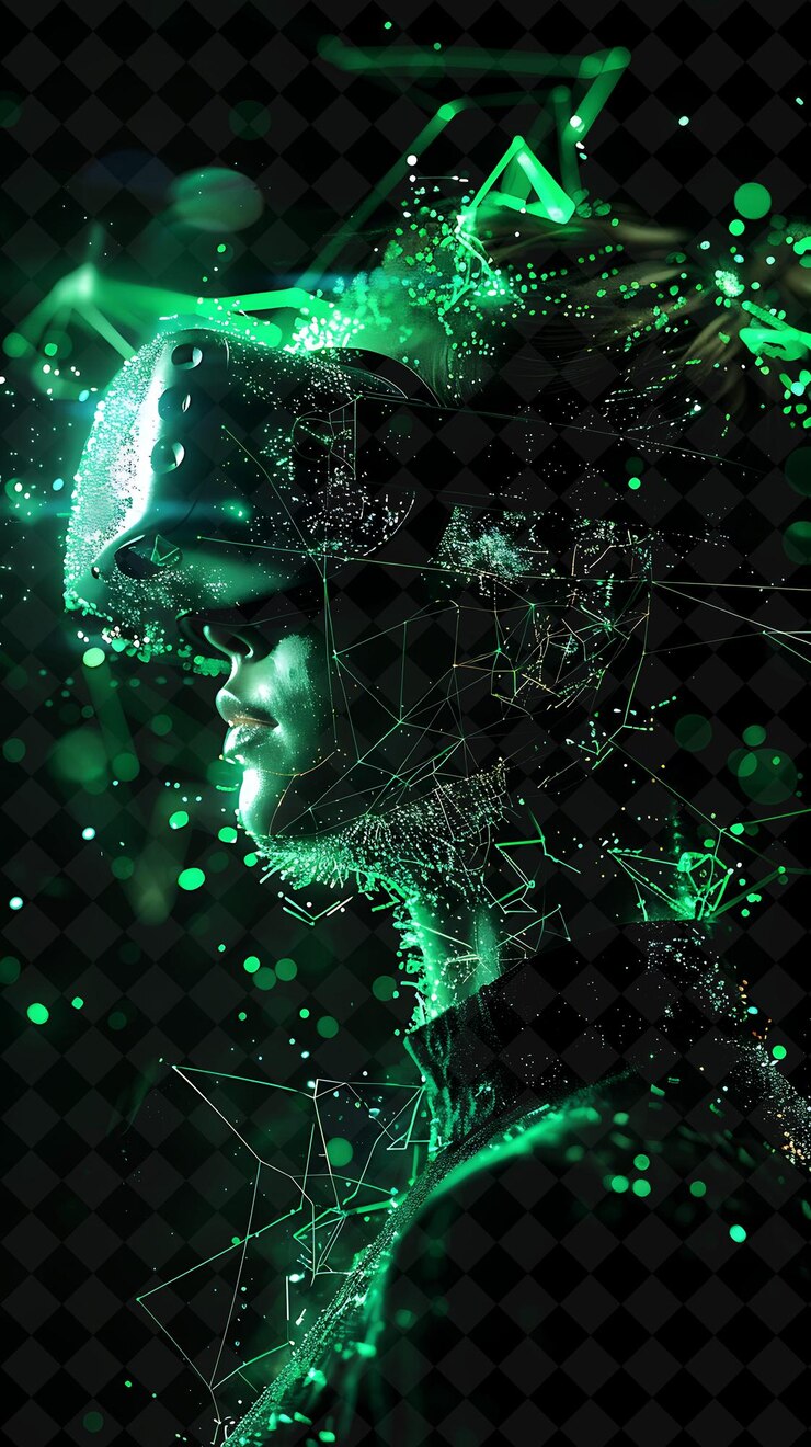 PSD virtual reality explosion with digital worlds avatars and fu png neon effect on dark background