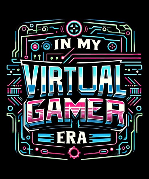 PSD virtual reality gamer tshirt nerd neon gaming rush tshirt levendige virtuele gamer tijdperk ontwerp tshirt