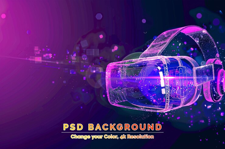 PSD virtual reality glasses technology illustration on blue background