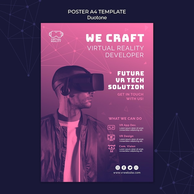 PSD virtual reality print template in duotone