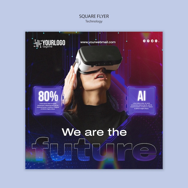 PSD virtual reality tech square flyer template