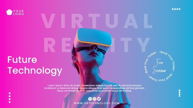 Virtual reality technology seminar social media promotion design psd template