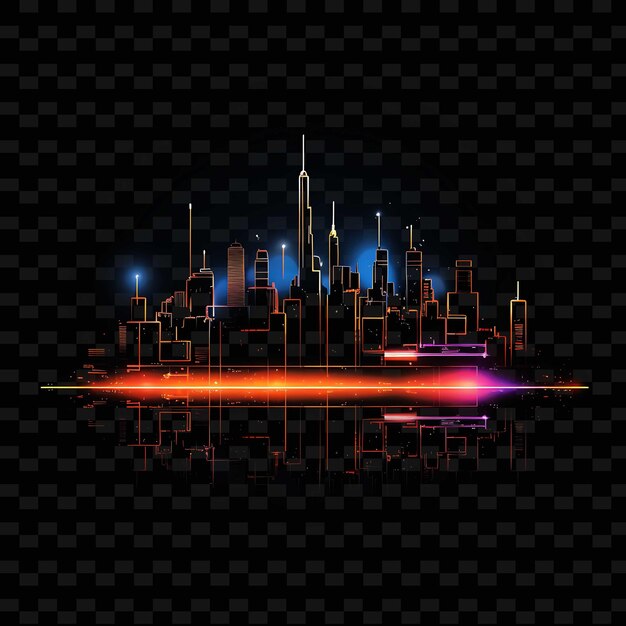 Virtuele stad borderline-ontwerp neonlijnen stijl skyline desi png y2k vormen transparant licht kunst