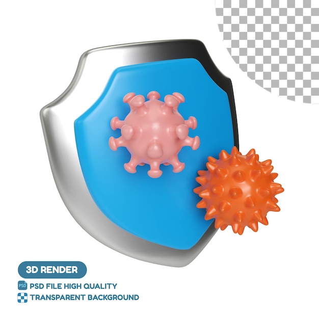 PSD 바이러스와 방패 3d 그림 아이콘
