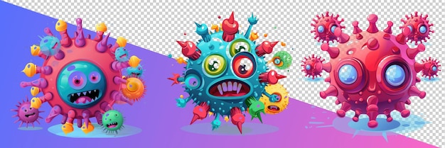 PSD virus art cartoon style flat isolated transparent background images png