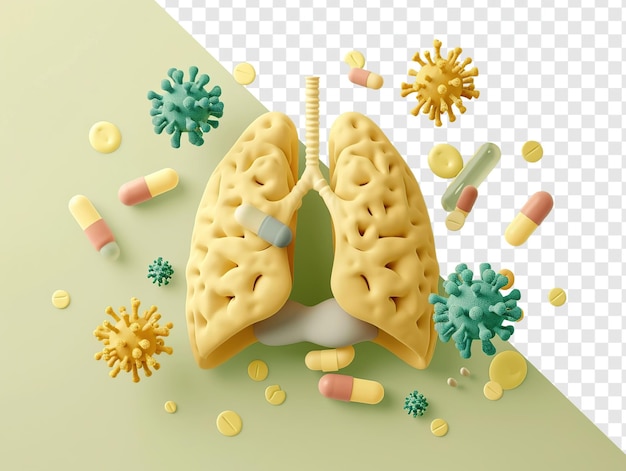 PSD virus and pill medical shield illustration with lungs icons