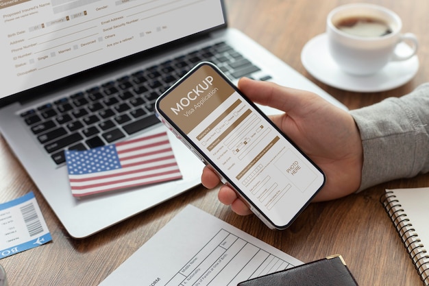 PSD composizione della domanda di visto con telefono mock-up
