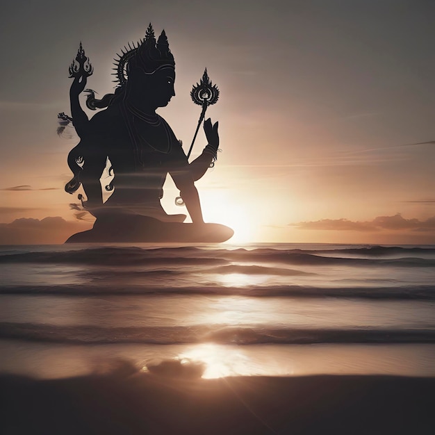 PSD vishnu god silhouette with the sunset coast background