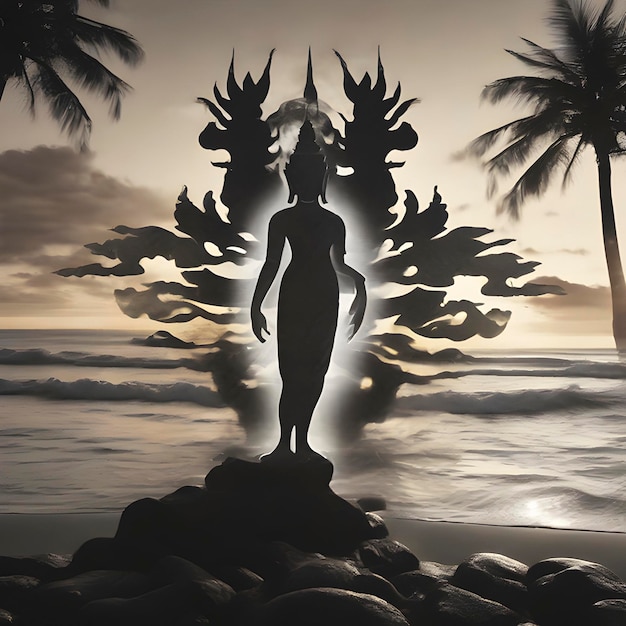 PSD vishnu god silhouette with the sunset coast background