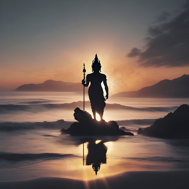 PSD vishnu god silhouette with the sunset coast background