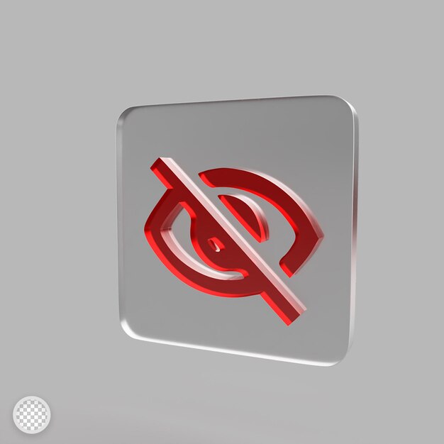 Visibility off icon with glass effect 3d render illustration