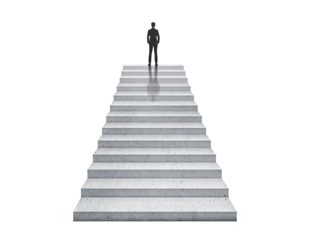 Vision concept successful businessman standing on staircase tr