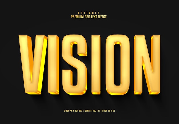 Vision Golden 3d Edytowalny Premium Psd Efekt Tekstowy