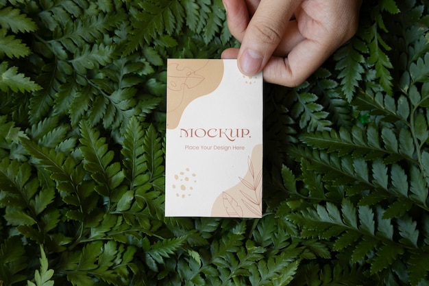 Visit card mock-up with green plants