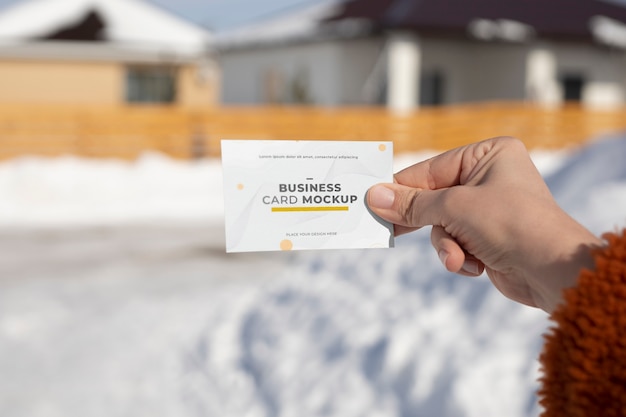 PSD visit card mockup outdoor in snow