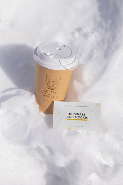 PSD visit card mockup outdoor in snow