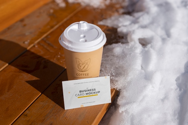 Visit card mockup outdoor in snow