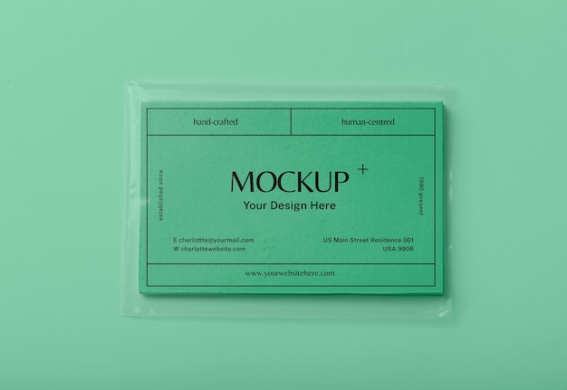 Visit card mockup in plastic bag