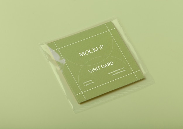 Visit card mockup in plastic bag