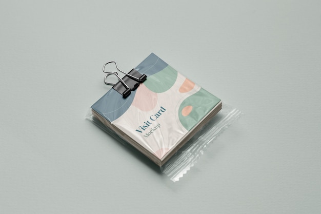 Visit card mockup with plastic bag