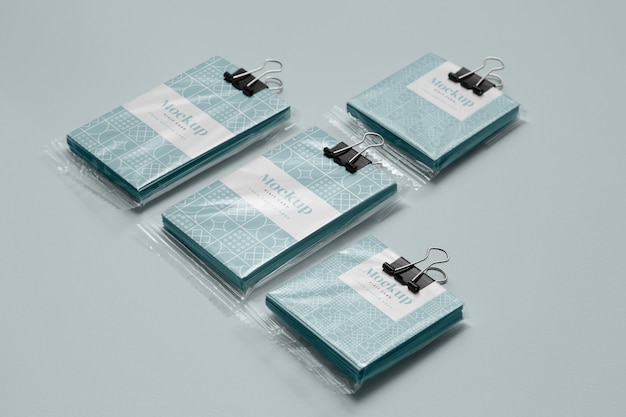 Visit card mockup with plastic bag