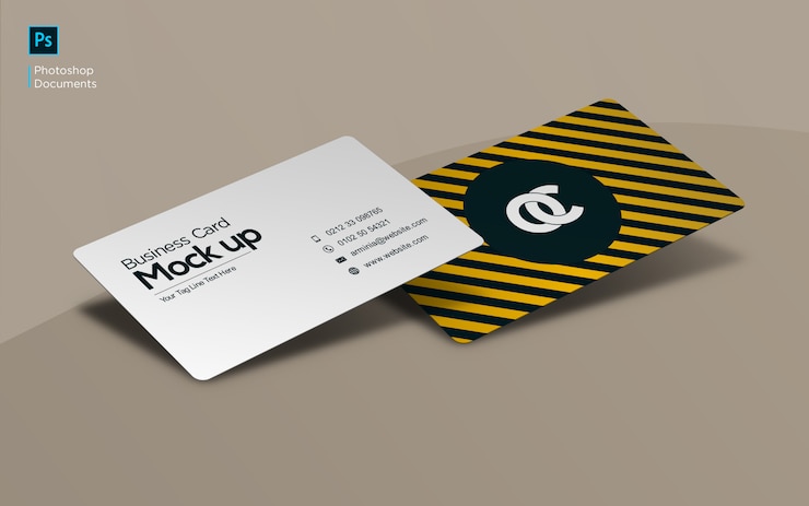 Visitekaartje perspectief bekijken Mockup ontwerpsjabloon