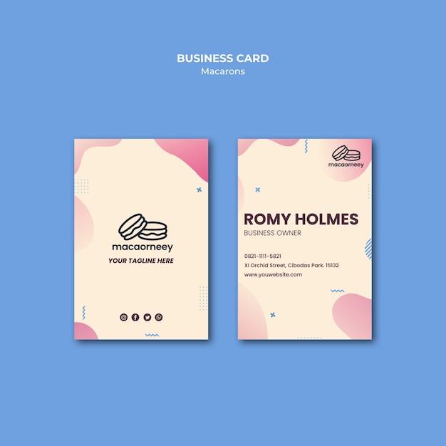 PSD visiting card template with macarons