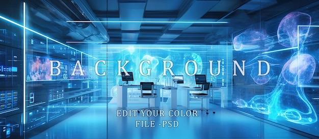 PSD Визуальная технология прозрачности днк лабораторная комната фон синий свет
