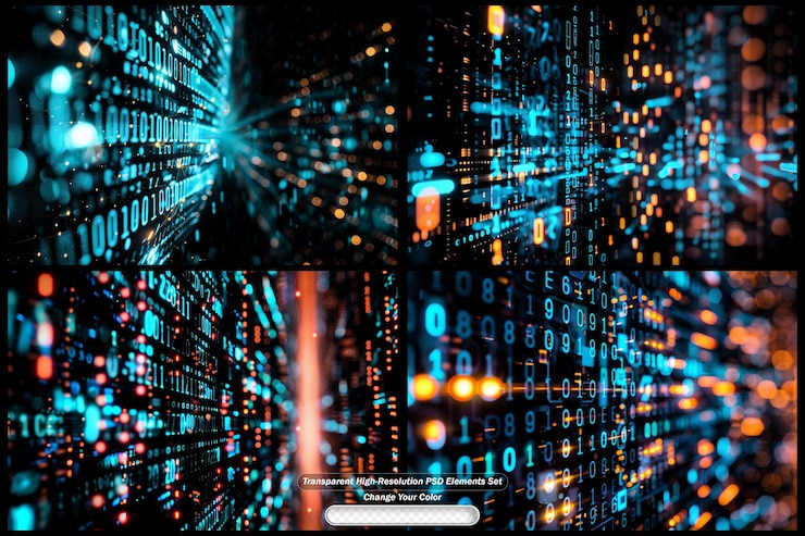 PSD visual representation of digital data in a translucent backdrop with vibrant colors