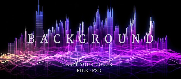 PSD immagini di onde sonore in colori al neon in edifici di vetro trasparente