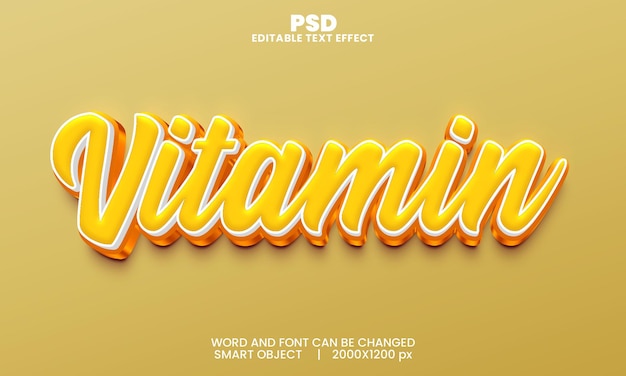 Vitamin 3d editable text effect premium psd with background